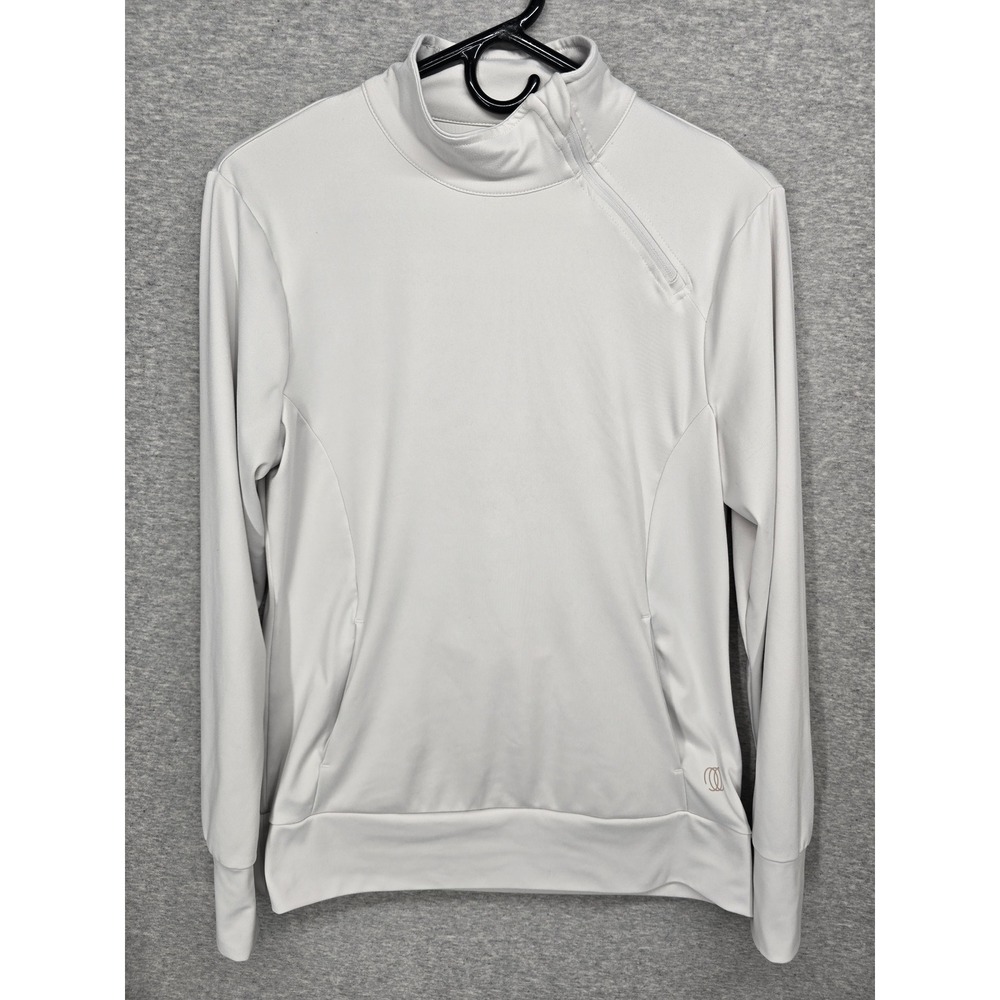 Balance Collection Women Off White Asymmetrical Quarter Zip Pullover Gym Workout